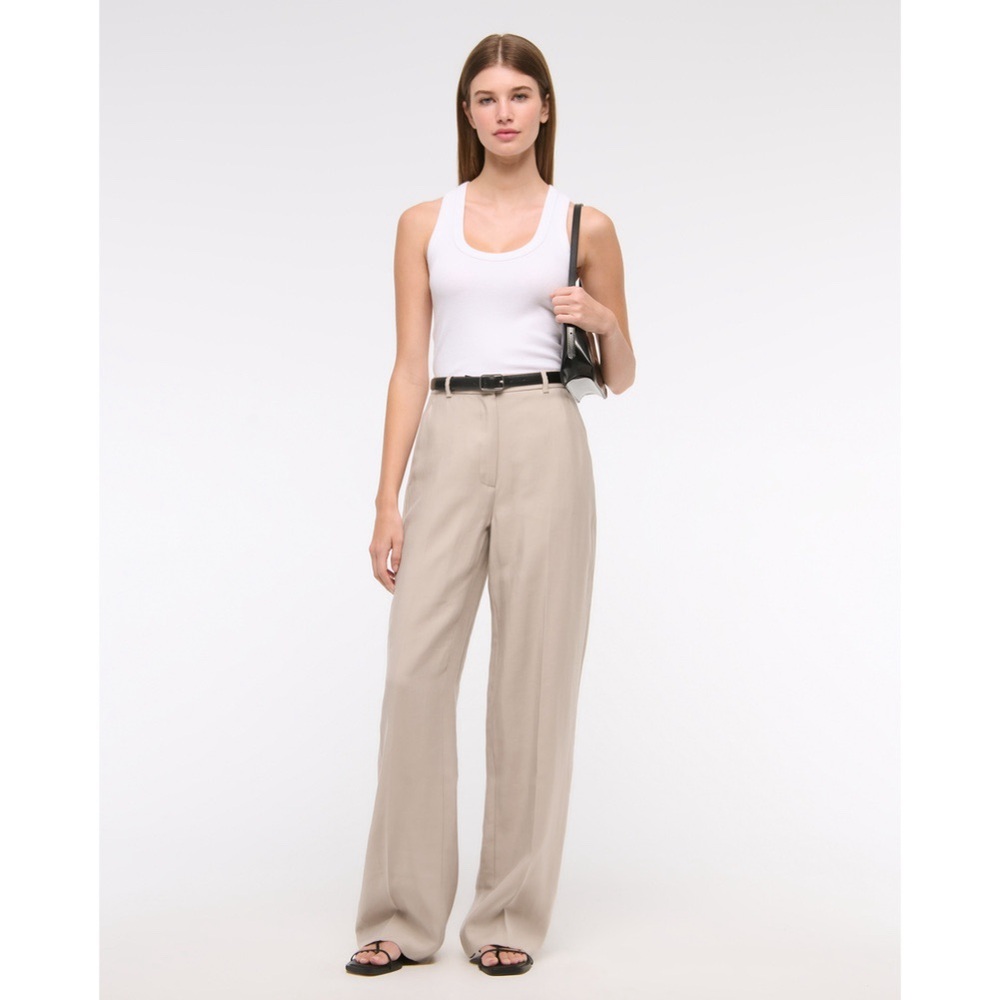 Abercrombie Fitch Womens Pants Size 2L Long Taupe Beige Straight Leg Trouser